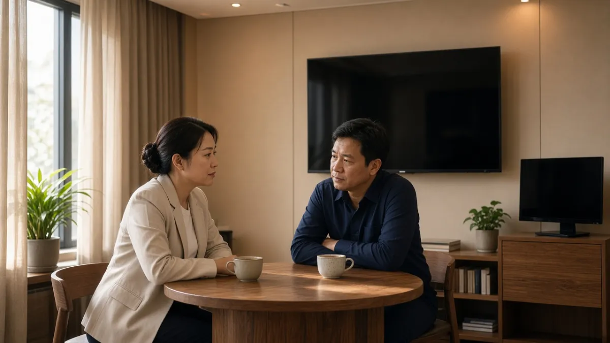 Quản lý và nhân viên vận hành khách sạn trao đổi về giải pháp Hotel TV trong phòng khách hiện đại.