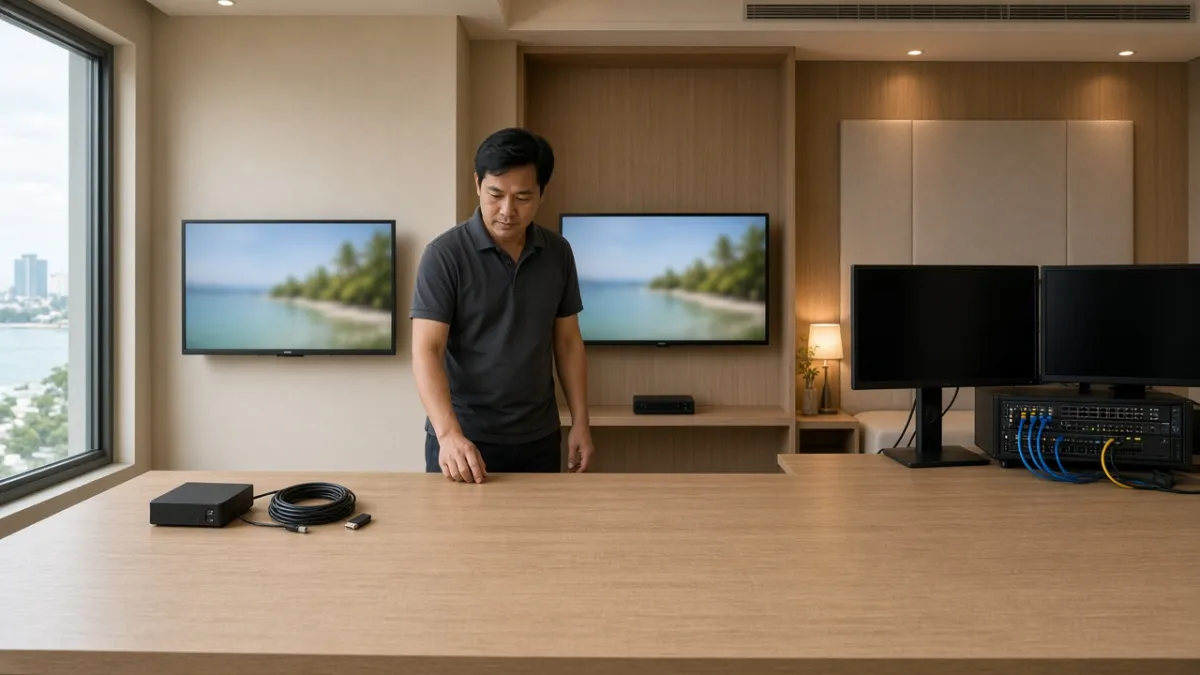 Kỹ sư khách sạn Việt Nam so sánh ba mô hình triển khai TV từ phòng nhỏ đến quản lý tập trung.