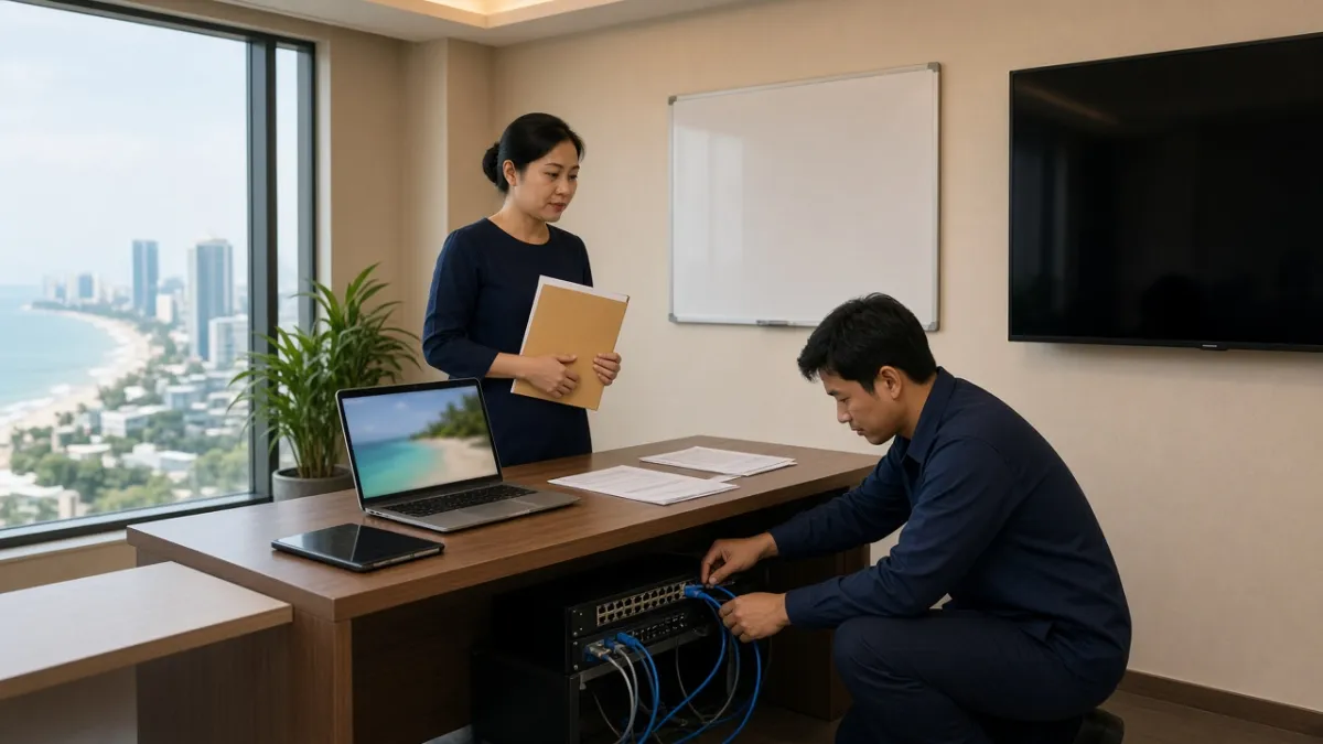 Nhân viên khách sạn Đà Nẵng triển khai tích hợp hệ thống quản lý đối tác và đại lý du lịch.