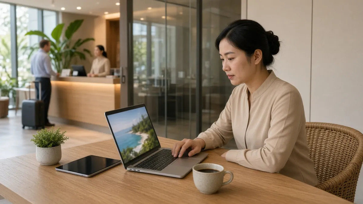 Nhân viên khách sạn Việt Nam điều phối đặt phòng tập trung tại bàn làm việc, đồng bộ nhiều kênh bán phòng.