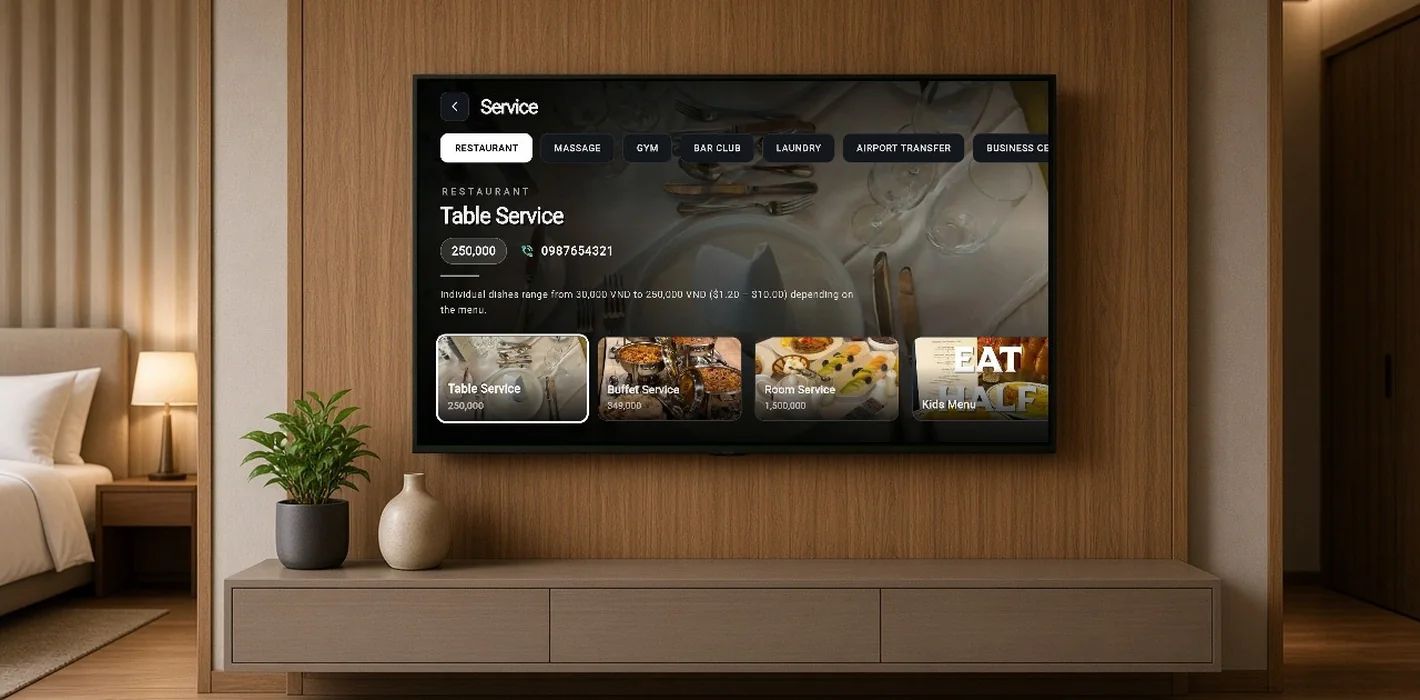 Portal Dịch Vụ Khách Sạn Trên TV: Thực Đơn, Spa, Yêu Cầu Dọn Phòng