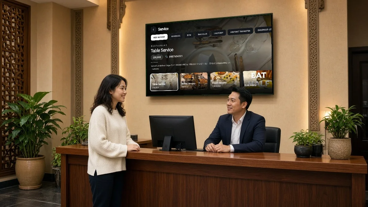 Lễ tân cập nhật nội dung Hotel TV từ trang quản trị