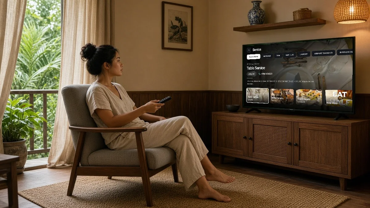 Du khách quốc tế hài lòng khi sử dụng TV để đặt món, đăng ký spa và tour.