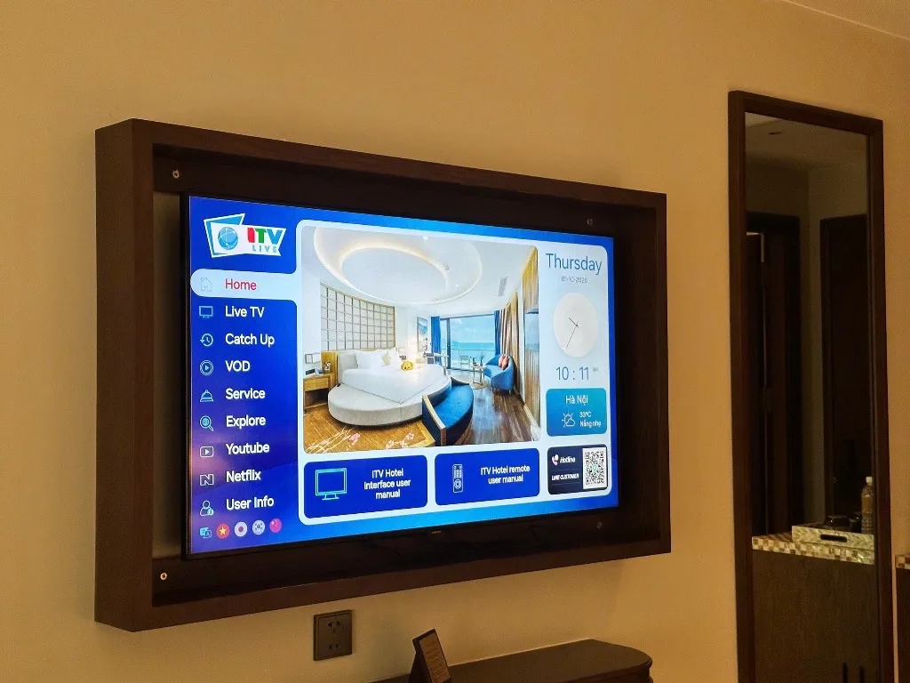 Màn hình chính trên TV phòng khách sạn – ảnh thực tế hệ thống IPTV khách sạn ITVmax